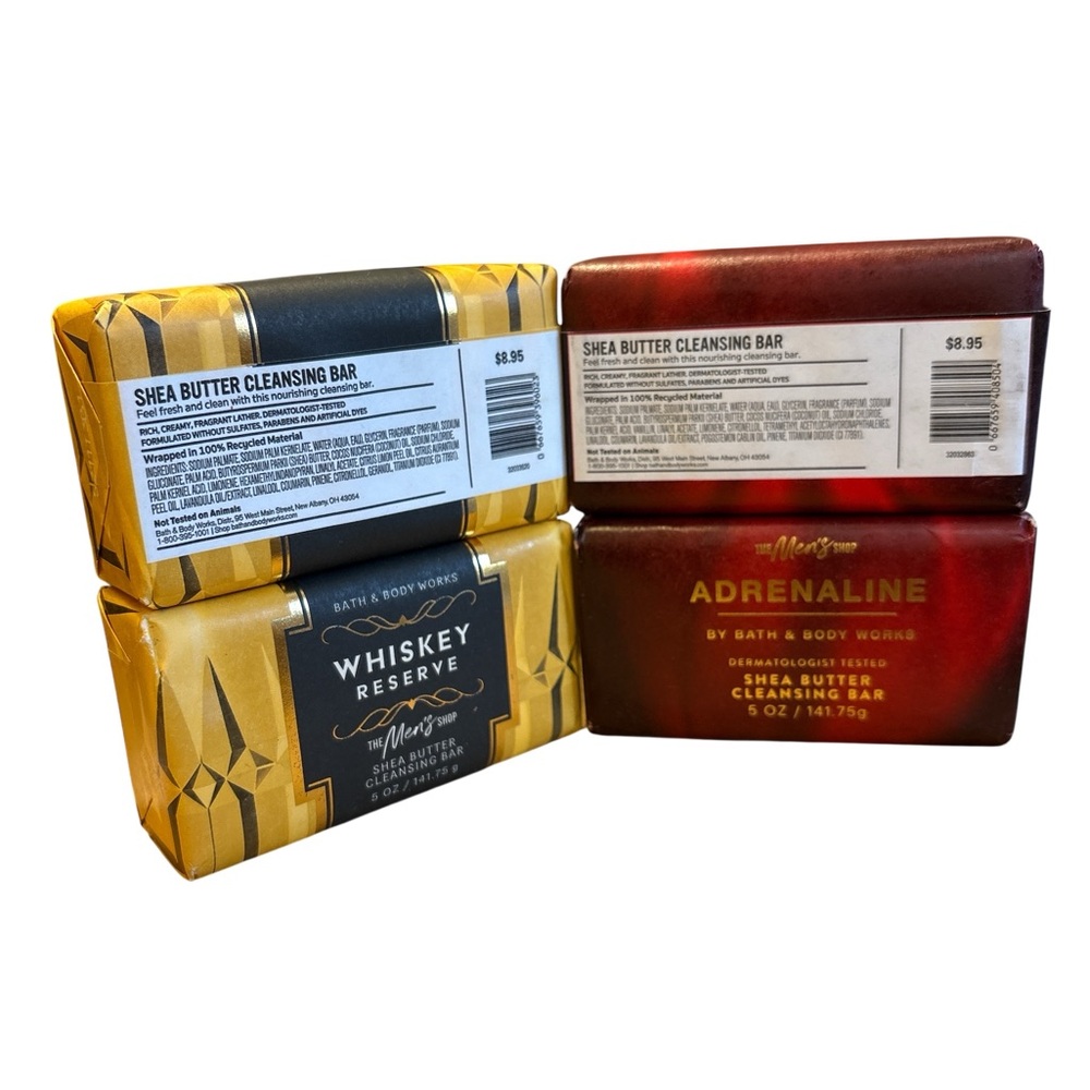 4 Bath & Body Works Shea Butter Cleansing Bar Whiskey Reserve & Adrenaline NWT